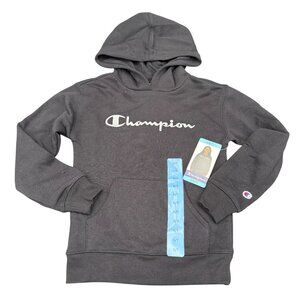 Champion Kids Logo Fleece Hoodie Sweatshirt Black S 6/7 Pullover Breathable
